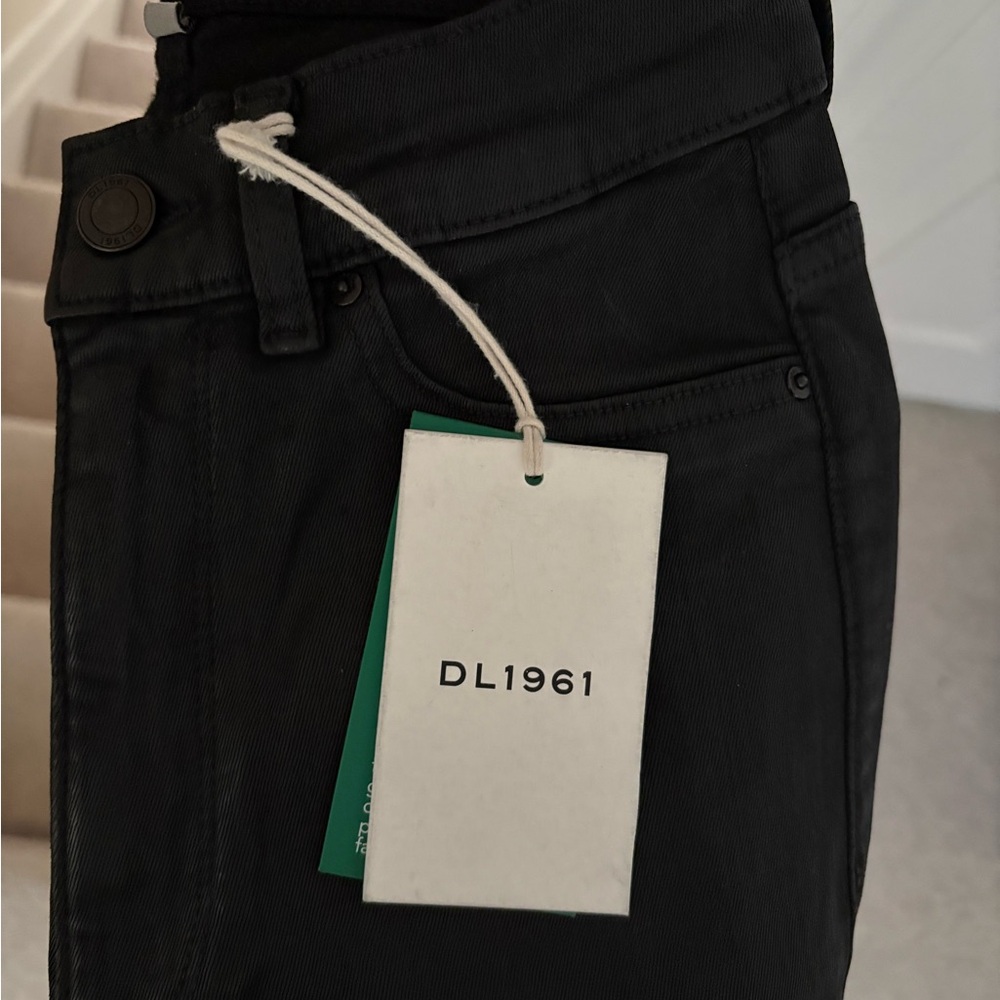 DL1961 HALLE Straight Instasculpt High Rise Dark Denim Black Coated Jeans